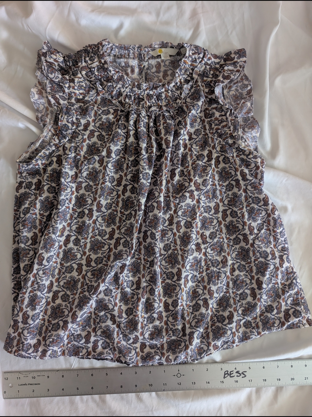 Boden White Paisley Ruffle Neck Sleeveless Camisole